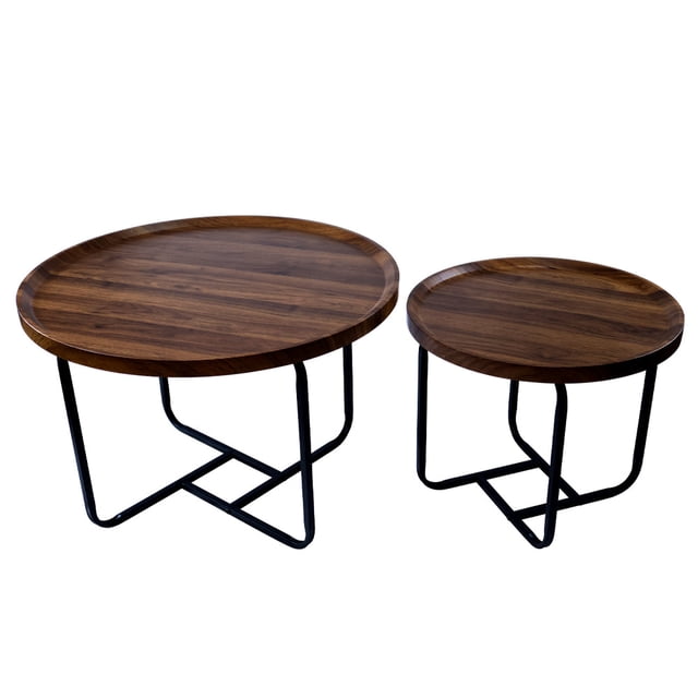 Juego de 2 Mesas de Centro Redondas Color Madera 69x45 cm Ideen