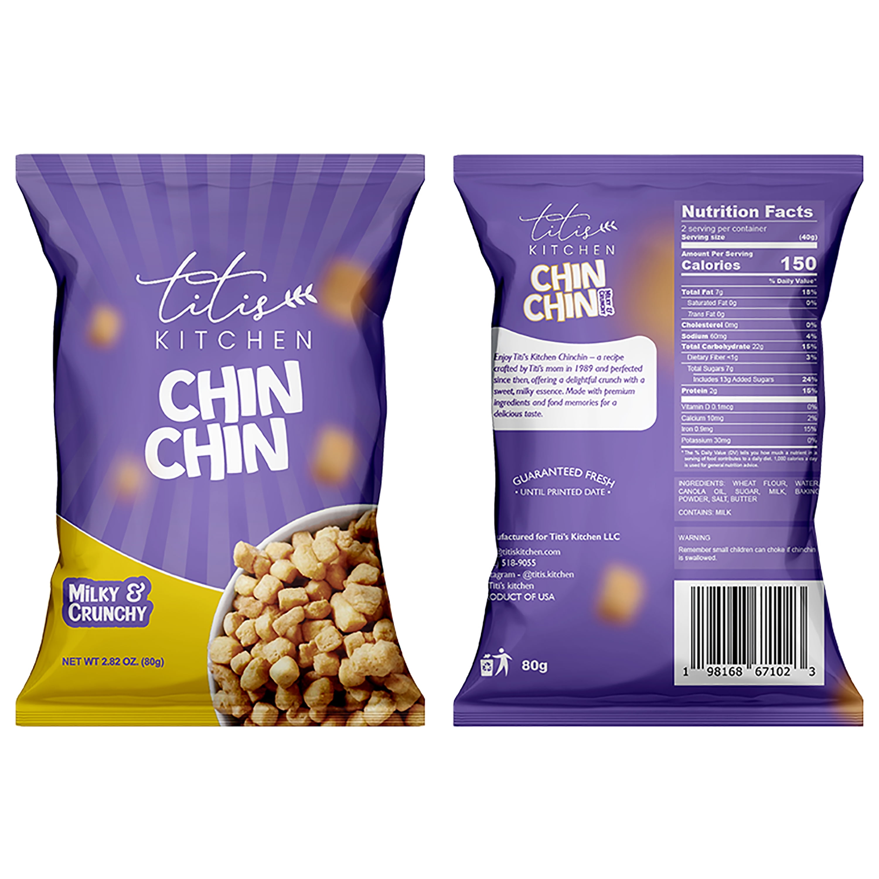 Titis kitchen Crunchy ChinChin Snacks Sweet Taste Fried Cookie, Healthy Snack Box For Adults And Kids (80G, Pack of 50)