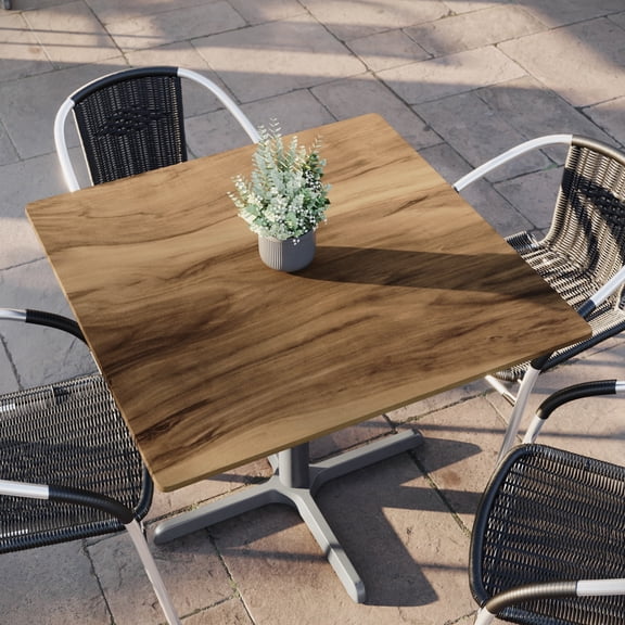Flash Furniture 36" Square Natural Indoor Outdoor HPL Wrapped Tabletop, Seamless Edge, Scratch & Stain Resistant, Commercial Grade