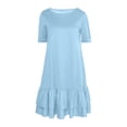 thumbnail image 6 of Women's Casual Short Sleeve T-Shirt Dress, Round Neck Loose Fit Solid Color with Ruffle Hem, Lightweight Summer Mini Dress for Vacation & Daily Wear, 6 of 7