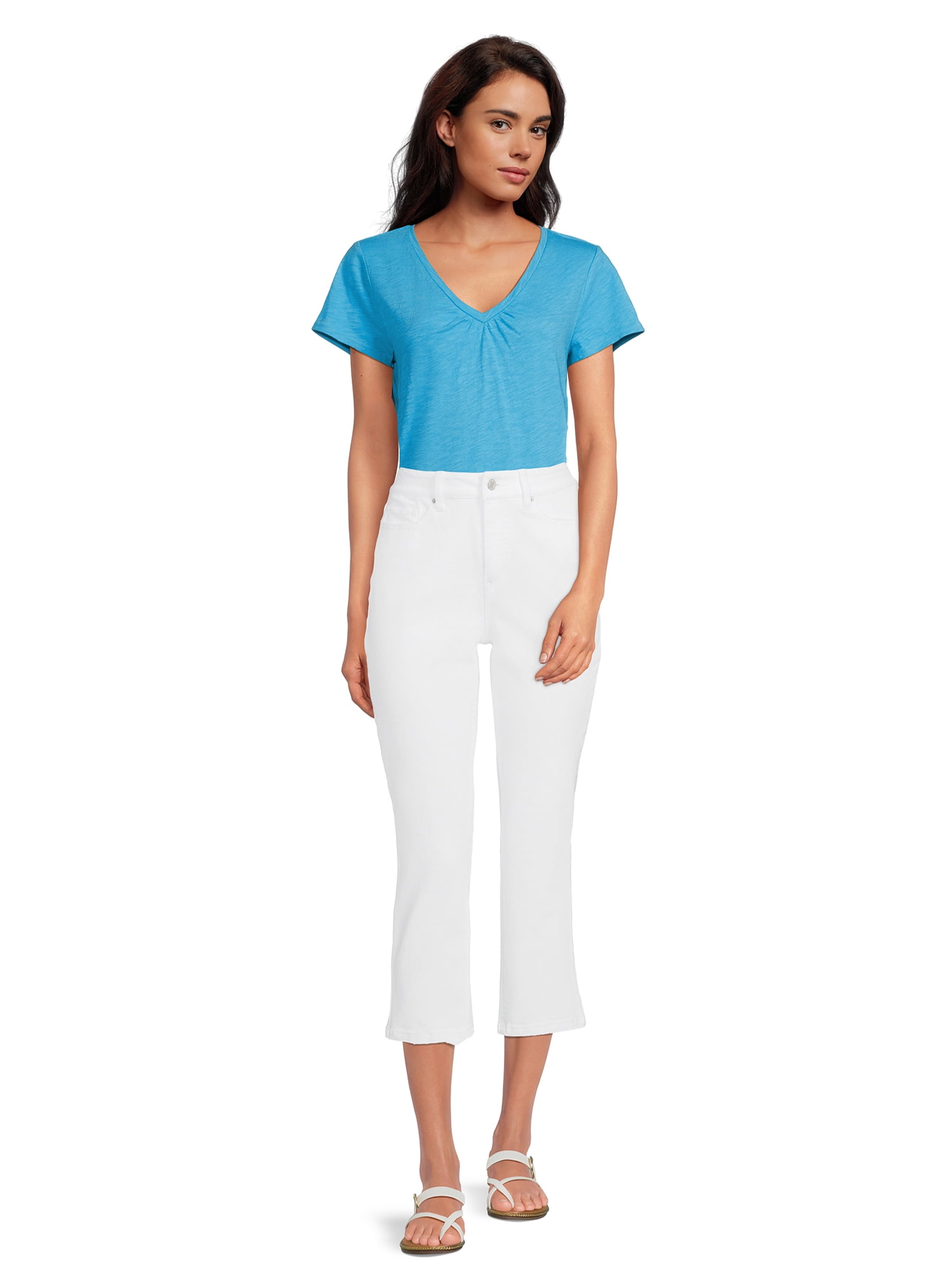 RealSize Women's Shirred V-Neck Tee with Short Sleeves, Sizes XS-3XL