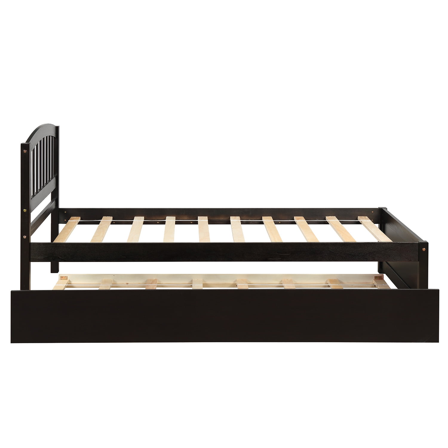 Aukfa Twin Bed with Trundle - Wooden Platform Bed Frame for Kids Teens - Espresso
