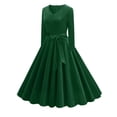 thumbnail image 3 of cfhntfmh Cocktail Dresses for Women Velvet 1950s Long Sleeve V Neck Midi Dress Vintage Belted Party Prom A-Line Dress, 3 of 4