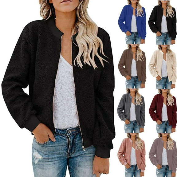 Womens Polar Fleece Jacket Zip Up Casual Loose Jackets Lightweight Trendy Coat Fall Outerwear with Pockets