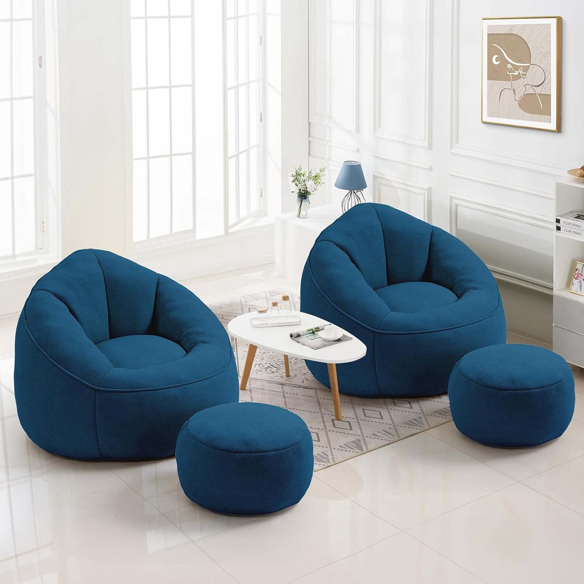 Aukfa Bean Bag Chair, Lazy Sofa Beanbag with Ottoman for Living Room, Dorm - Blue
