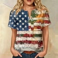 thumbnail image 2 of Summer Tops for Women 250 Anniversary USA Flag Short Sleeve Patriotic American Flag Stars Striped V Neck Button T Shirt 4th Of July Outfits for Women Business Work Shirts Khaki XL, 2 of 10