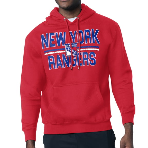 Men's Starter Red New York Rangers Mesh Look Team Name Logo Tri-Blend Pullover Hoodie