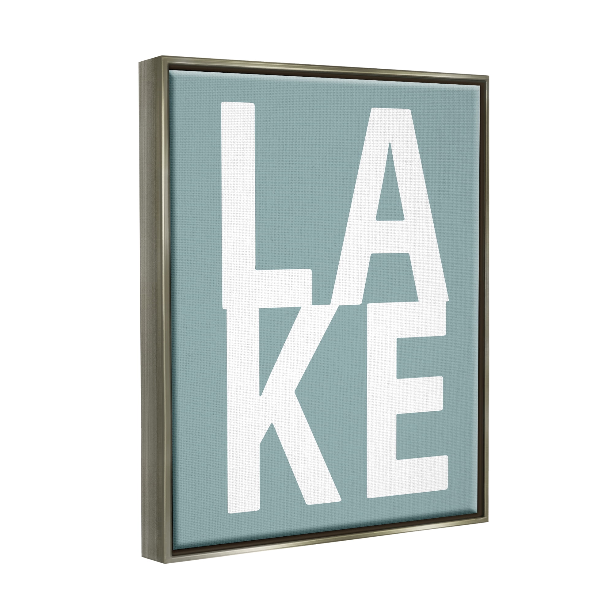 Stupell Lake Phrase Turquoise Letters Landscape Painting Gray Floater Framed Art Print Wall Art