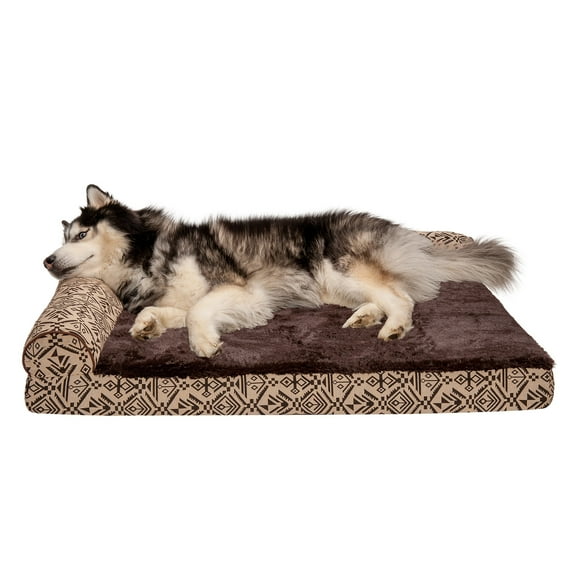 FurHaven Pet Products Southwest Kilim Memory Top Deluxe Chaise Lounge Pet Bed for Dogs & Cats - Desert Brown, Jumbo