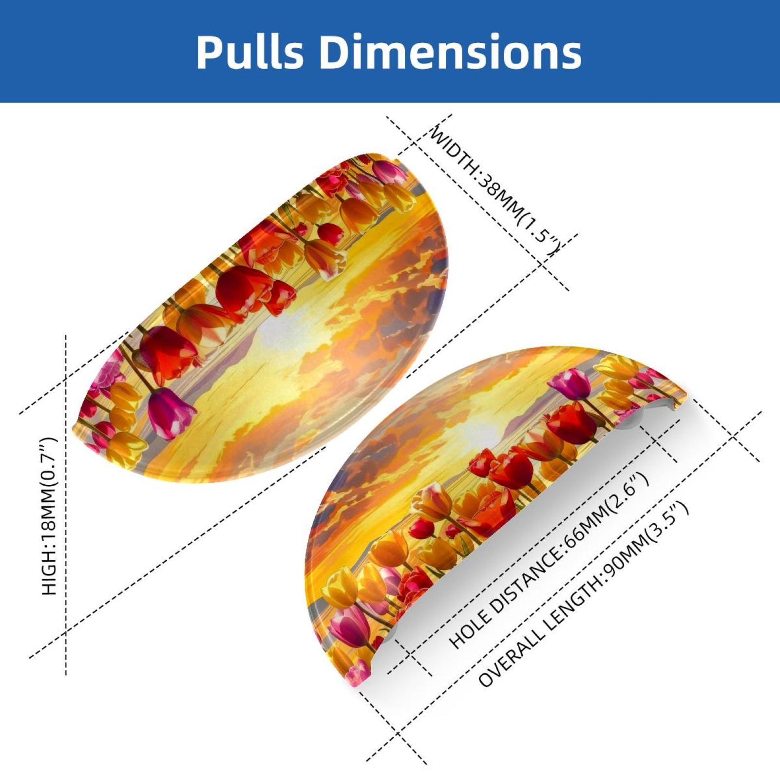 PhooArto 6 Pcs Cup Drawer Pulls, Sunset Tulip Floral Landscape Shell Shape Handles Cabinet Knobs for Dresser Cupboard Closet Wardrobe with Screws