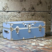 Rhino Trunk & Case Large Leather Embossed Vinyl Trunk With Removable Wheels, Summer Camp Footlocker, College Dorm Storage Chest, Sportsman Trunks - Seats 1000+ lbs. On Top 32x18x14 (Royal Blue)