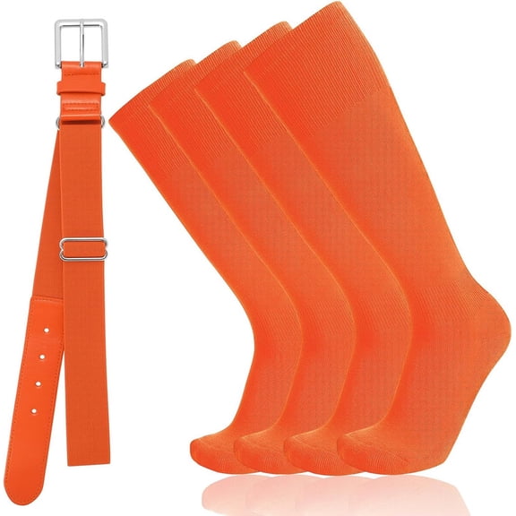 MQINFFDG Baseball or Softball Socks and Belt Combo Set 2 Football Baseball Socks with Softball Belt for Youth Boys Kids Orange
