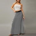 thumbnail image 4 of WTOBBY Women's Casual Leisure Foldable Striped Plaid Print High Waist Skirt with Hidden Pocket, Draped Relaxed Long Maxi Skirt for Travel Packing and Adventures,Black L, 4 of 5