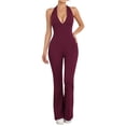 thumbnail image 2 of Women's Halter V Neck Backless Flare Leg Jumpsuit Sexy Bodycon One Piece Outfit, 2 of 6