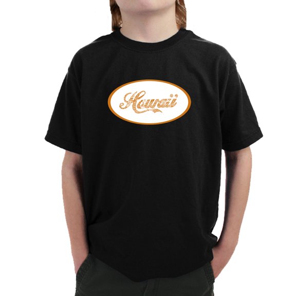 LA Pop Art Boy's Word Art T-shirt - HAWAIIAN ISLAND NAMES & IMAGERY