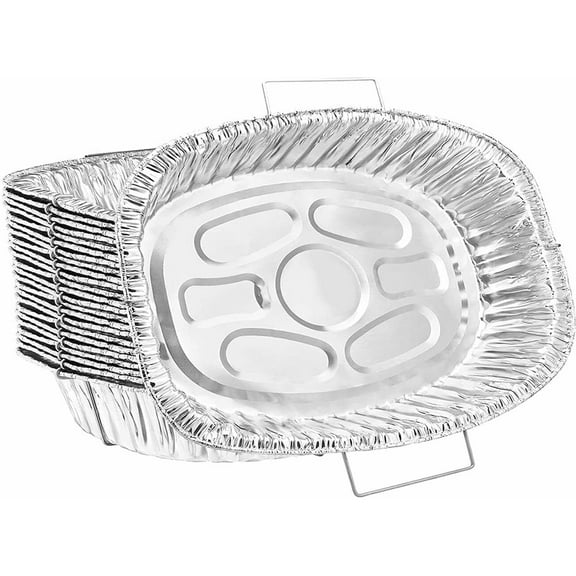 Nicole Fantini Disposable Aluminum Oval Roaster pan with Handle Rack 18.25 L X 13 W X 3.5": Qty 10