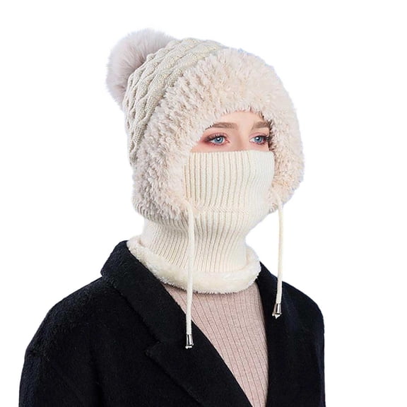 Eespoir Knitted Hat for Women, Scarf and Mask Set, Fall Winter Warm Accessory, Ski Scarf Combination, Cold Weather Gear, Seasonal Fashion(Beige)