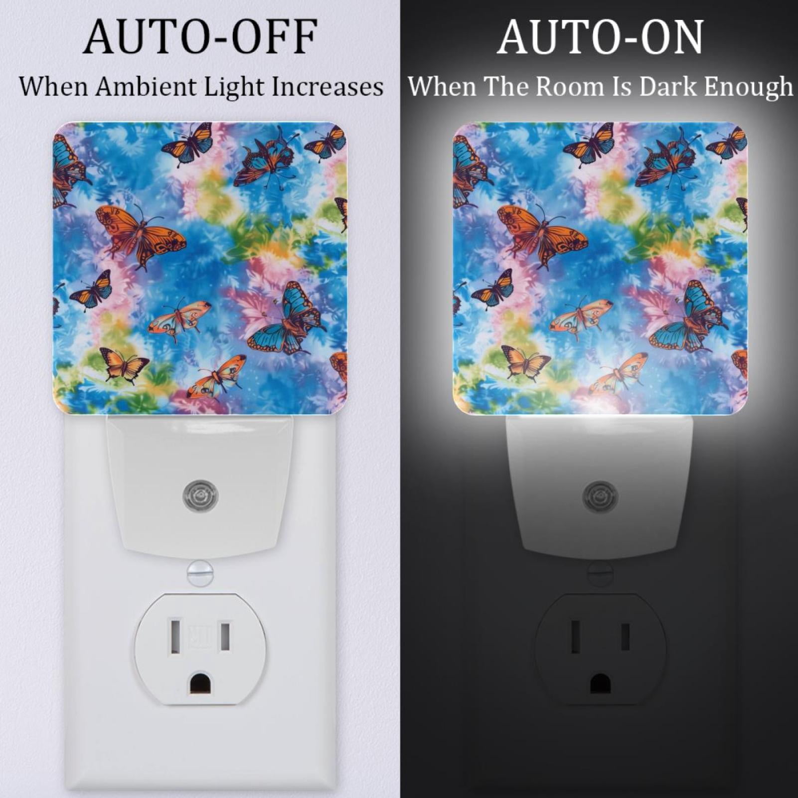 PhooArto Tie Dye Butterfly Pattern Plug in LED Night Light Auto Sensor Dusk to Dawn Decorative Night for Bedroom, Bathroom, Kitchen, Hallway, Stairs, Baby's Room, Energy Saving