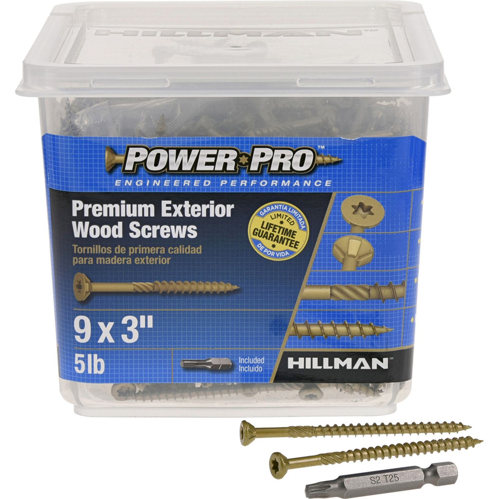 Power Pro 48611 Wood Screws, #9 x 3", Premium Outdoor Deck Screws, Rust Resistant, Epoxy Coated Bronze, 5lb Tub, 417 pcs