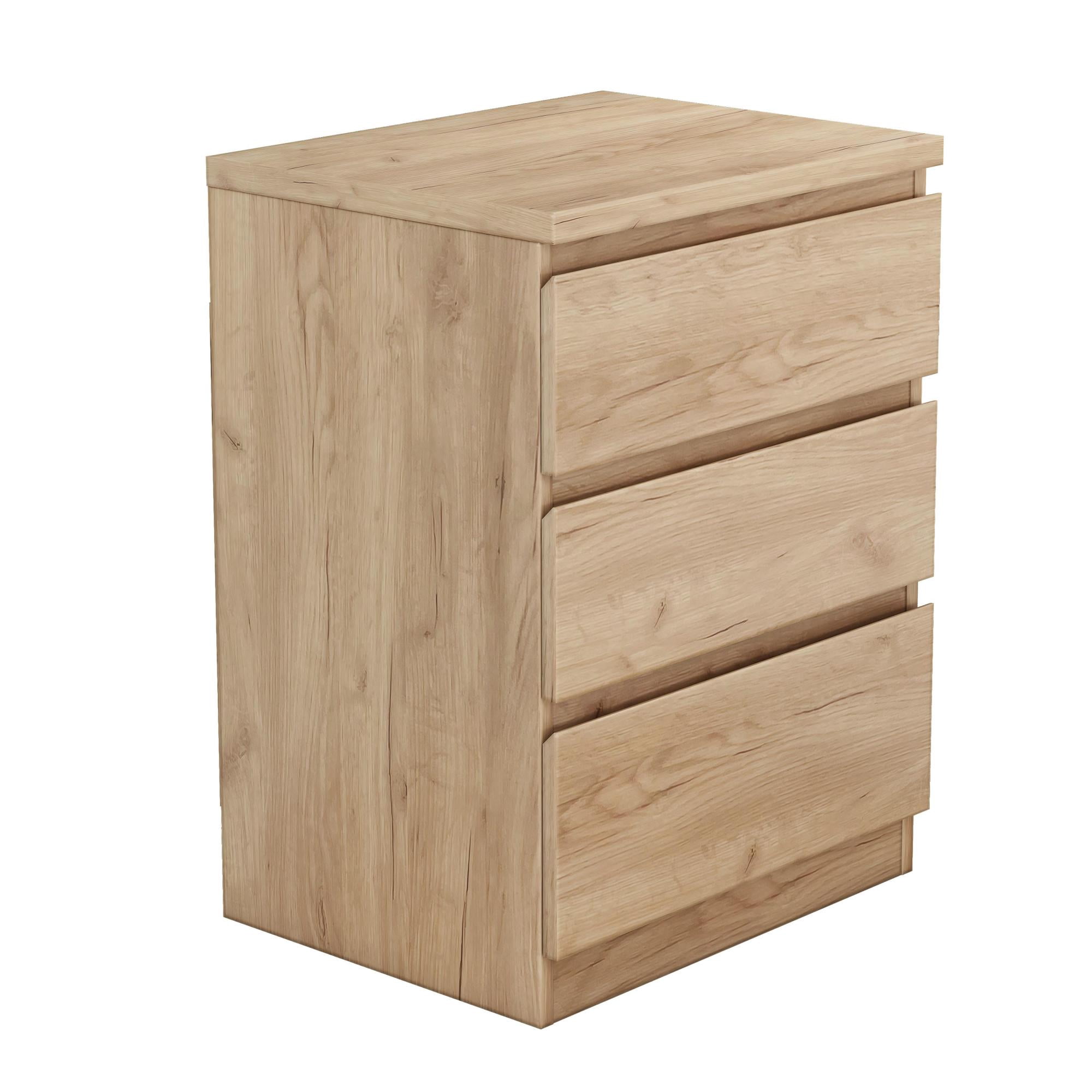 Modern Nightstand with 3 Drawers,Wooden End Table with Hidden Handle,Small Side Table Storage Cabinet for Bedroom,Living Room,Natural
