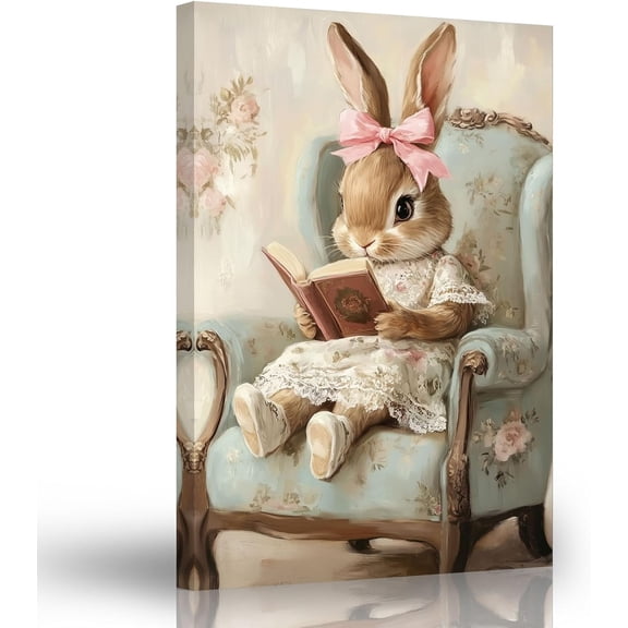 ZHONGYUTONG Easter Canvas Wall Decor Vintage Bunny Picture Wall Art Cute Rabbit Art Prints for Nursery Kids Bedroom Framed (12.00" x 18.00")