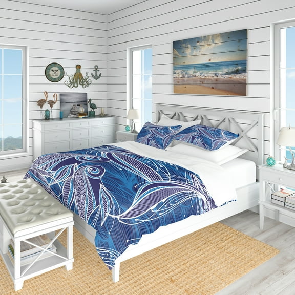 Designart 'Blue Pattern with Fantastic Fishes' Nautical & Coastal Duvet Cover Set