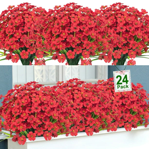 24 Bundles Artificial Flowers for Outdoors Fake Flowers UV Resistant