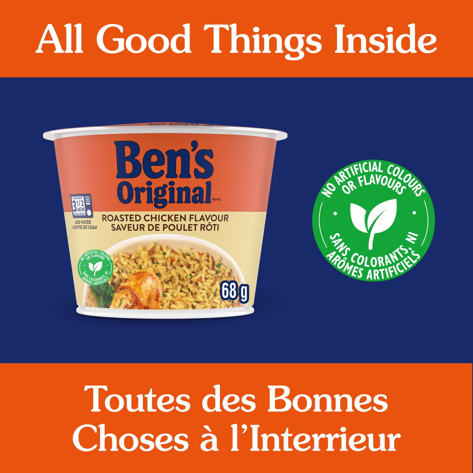 BEN'S ORIGINAL™ Roasted Chicken Flavour Rice Single Serve Cup, Snack or Side, Microwave in 3.5 Minutes, 68 g