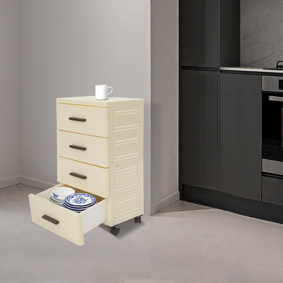 Storage Cabinet, Drawer Storage Organizer, 4 Tier Storage Cabinet with 4 Universal Wheel
