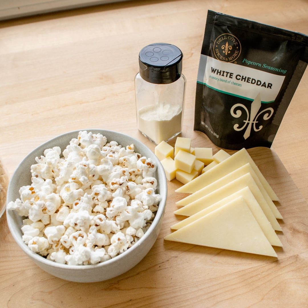 Low Sodium White Cheddar Popcorn Seasoning - Real Cheese, Low Calorie Gourmet Popcorn Flavor - Dell Cove Spices, Bulk Bag - 1 Pound