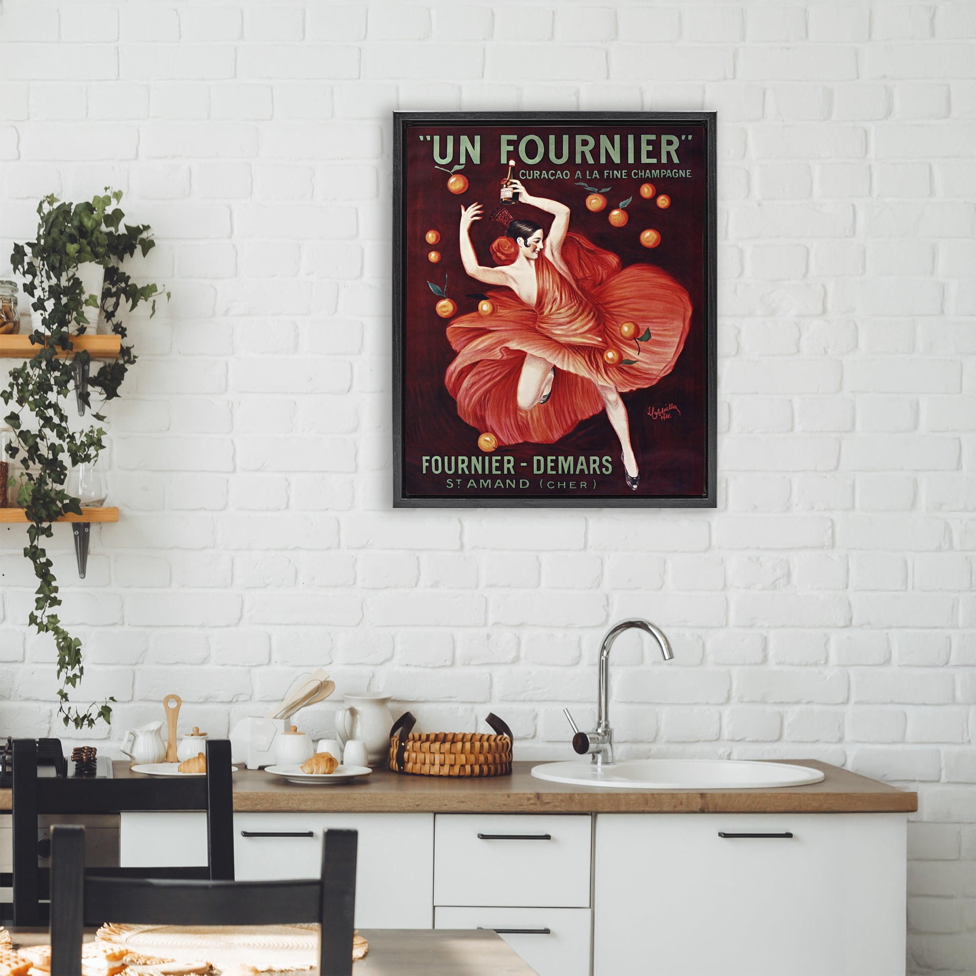 Stupell Industries Vintage Champagne Dancer in Red Black Framed Floater Canvas Wall Art, design by Leonetto Cappiello