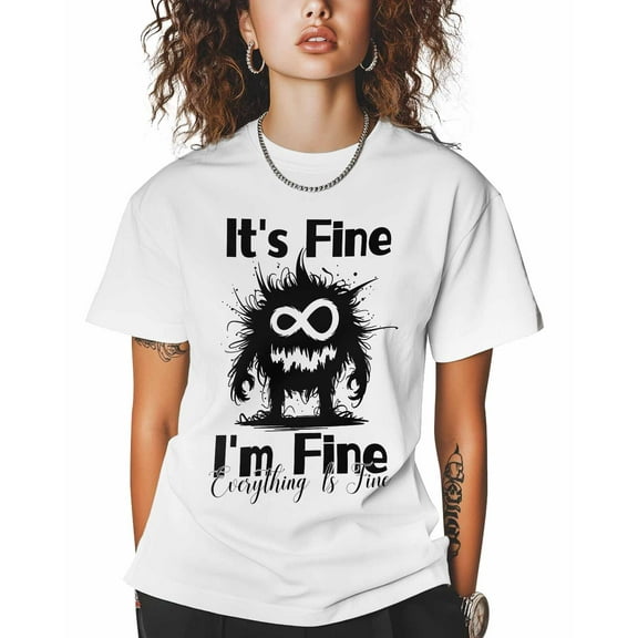 Women's Graphic T-Shirt White M Women's Tops Funny Monster Digital Illustration Crew Neck Short Sleeve Shirts for Women