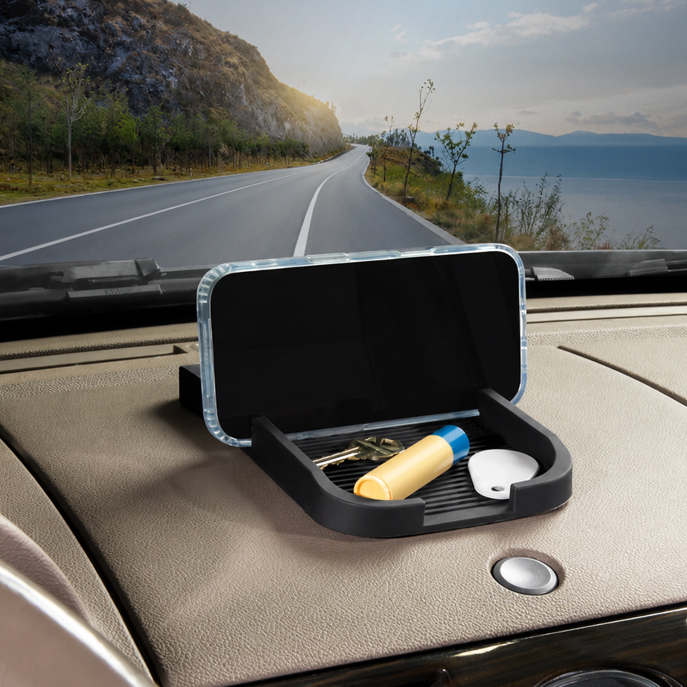 Auto Drive Car Phone Holder, Car Phone Mount Silicone Car Pad Mat for Various Dashboards, Slip Free Desk Phone Stand Compatible with iPhone, Samsung, Android Smartphones, GPS Devices and More, Black.