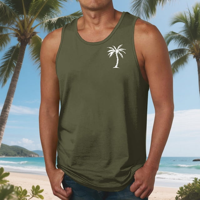 Camiseta sin mangas de cuello redondo para hombre, blusa informal de verano sin mangas con estampado de cuello redondo para hombre