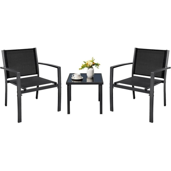 WLXIANG 3 Pieces Patio Furniture Set Outdoor Textilene Bistro Set Modern Porch Furniture Patio Chairs Set of 2 with Coffee Table for Lawn Backyard
