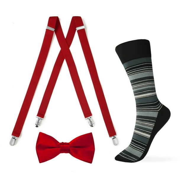 red suspender pants