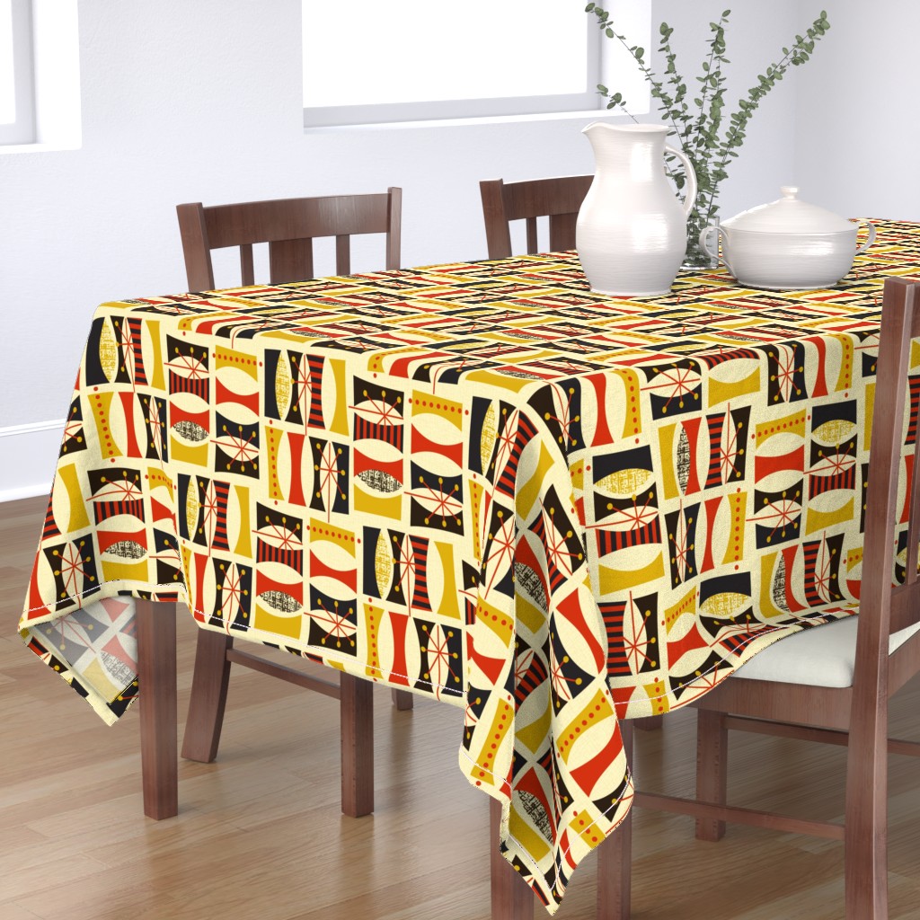 Tablecloth Mid Century Modern Retro Fall Leaves Abstract Tribal Cotton