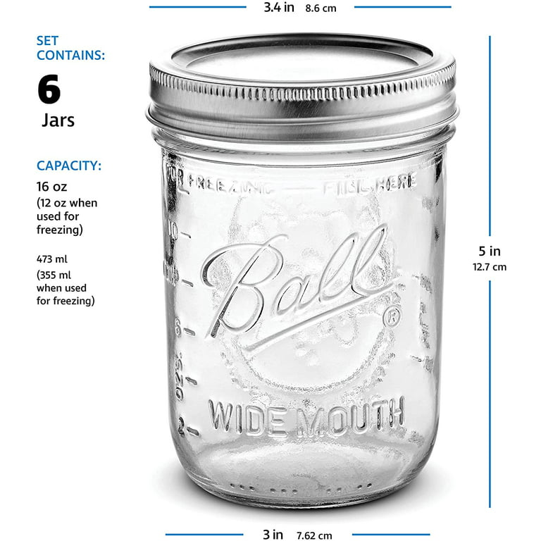  Regular Mouth Mason Jars 16 oz - (4 Pack) - Ball Regular Mouth  Pint 16-Ounces Mason Jars With Airtight lids and Bands - For Canning,  Fermenting, Pickling, Freezing, Storage + M.E.M