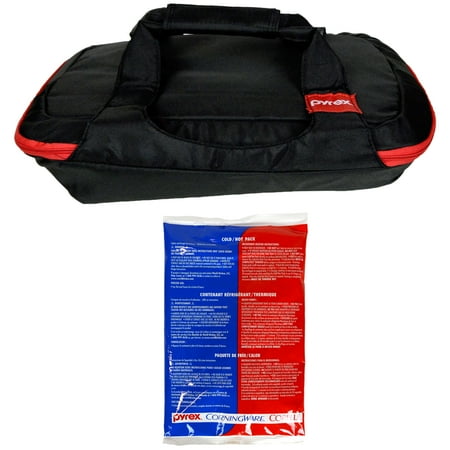 Pyrex Easy Grab 3 Qt Black Portable Tote Bag W Large Blue Red Hot Cold Pack