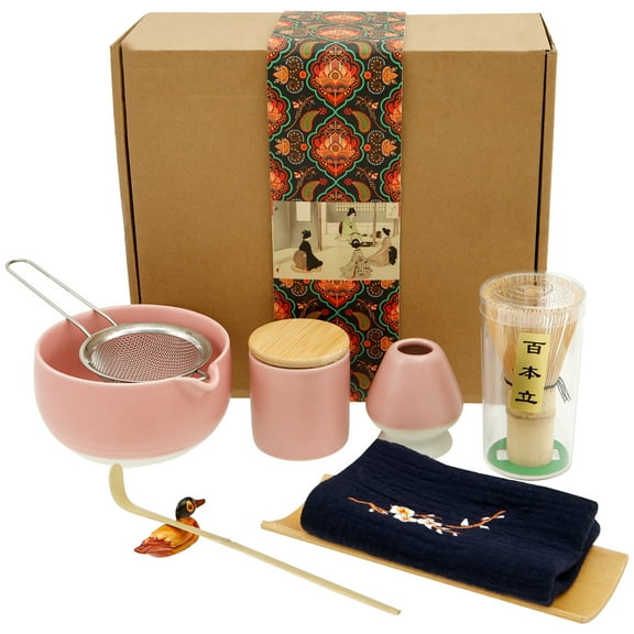 9Pcs Matcha Whisk Set Elegant Matcha Set Matcha Making Set with Tea Scoop Ceramic Matcha Bowl Matcha Whisk Holder Matcha Powder Caddy Scoop Holder Tea Cloth Tea Sifter for Tea Making