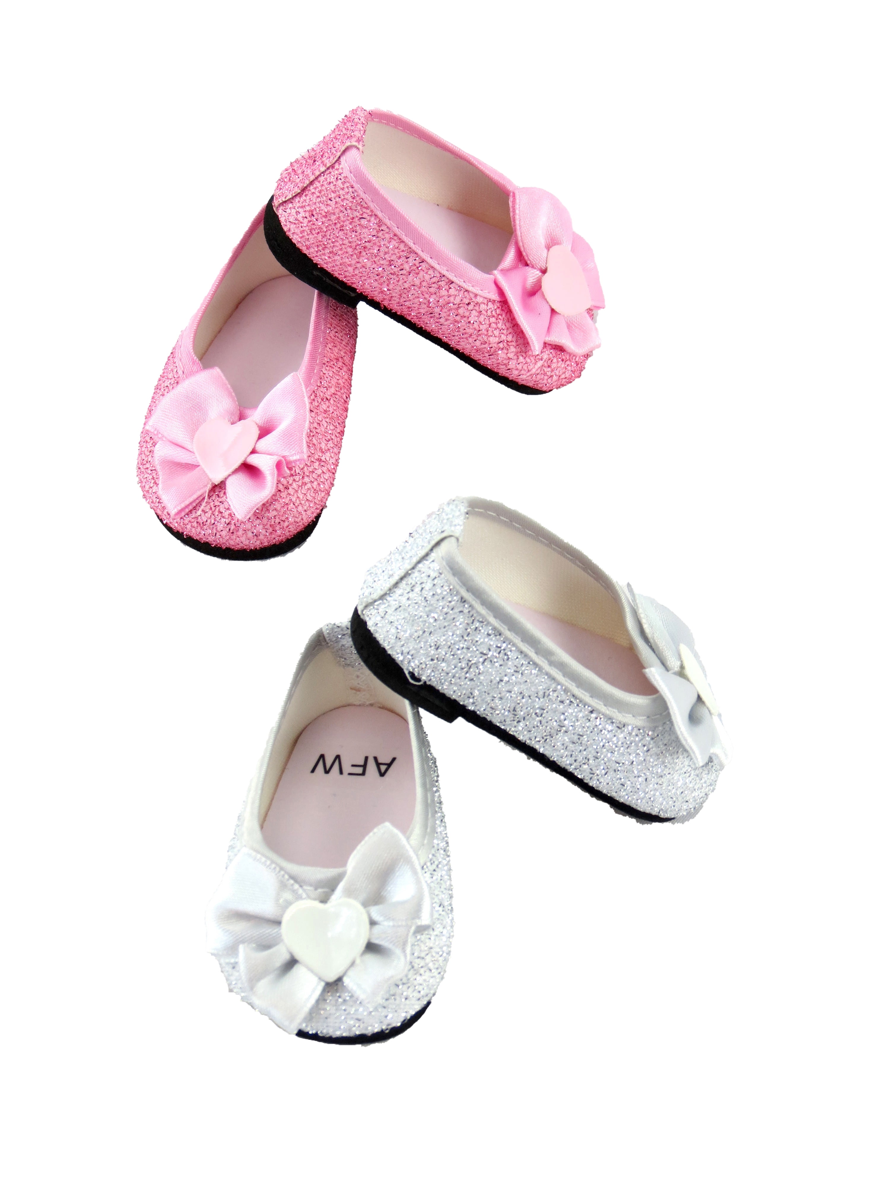 18" Doll Clothes Gllitter Bow Shoes for 18" Doll Glitter Shoes Flats