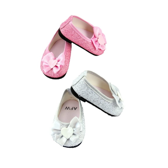 2 pack of bow flats- silver and pink For 18 Inch Doll