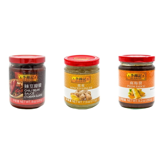 NineChef Brand Spoon Plus 3 Pack Lee Kum Kee Cooking Sauce, 3 Flavors(Chili Bean Sauce,Minced Ginger Sauce,Plum Sauce)