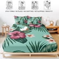 thumbnail image 5 of Cal.King Size Fitted Sheet Set - Tropical 3 Piece Bedding Sets 16" Deep Pocket Fitted Sheet with 2 Pillowcases, Pink Floral Green Palm Leaf Aqua Watercolor Brushed Microfiber Hotel Luxury Bed Sheets, 5 of 9