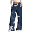 thumbnail image 2 of YueHuiYing Women's Casual Loose Faux Denim Print Drawstring Wide Leg Pants Lightweight Comfort Bottoms For Women Trendy Daily Wear And Street Style Outfit, 2 of 6