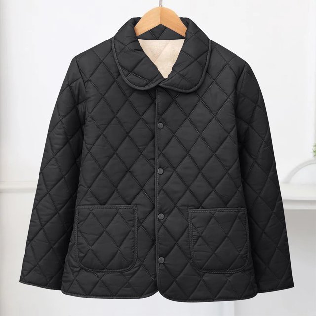 HongQid Women's Quilted Lightweight Jackets Long Sleeve Winter Cropped Cotton Padded Coat Jacket Button Down Puffy Outwear