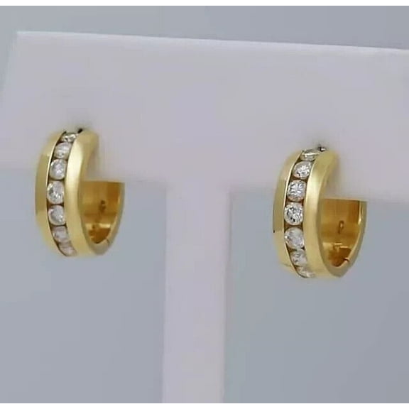 Mahablijewels Round Cut Cubic Zirconia Women's Gorgeous Hoop Earrings 14k Yellow Gold Plated