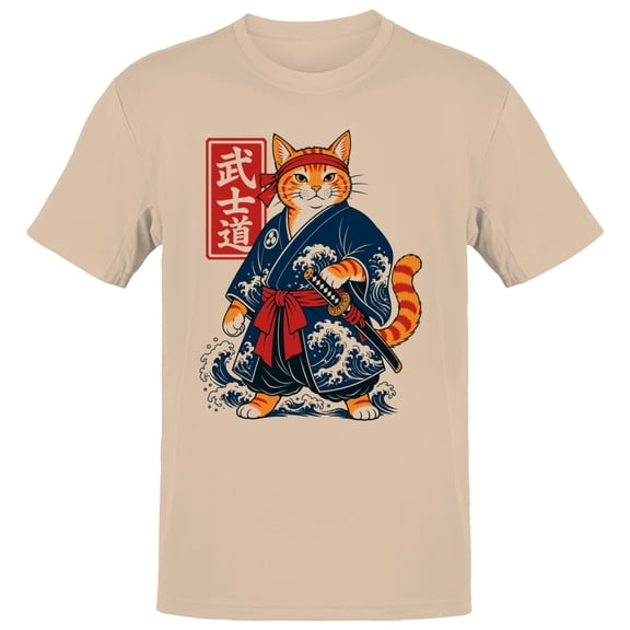 Smartprints Samurai Cat Bushido Japanese Art Men's T-Shirt Natural, Cotton, S