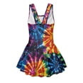 thumbnail image 2 of COEQINE Girls Swim Dress One Piece with Skirt & Liner, Scoop Neck Wide Strap V-Back Swimsuit, Cute Beachwear for Kids Ages 3-4, Polyester Spandex Blend, Colorful Tie-dye, 2 of 8