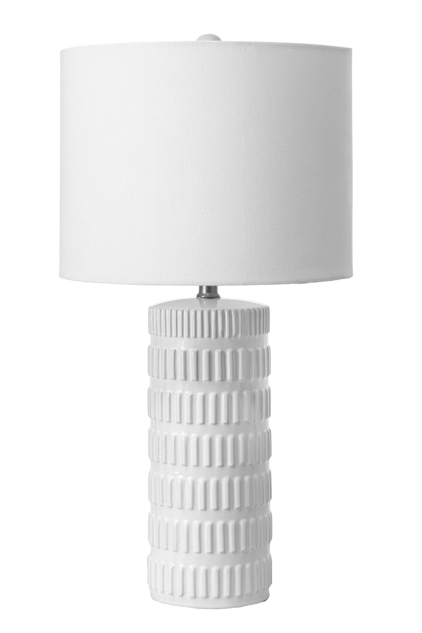 Fairfax Contemporary Textured Round White Ceramic Table Lamp with White Shade 